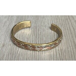 Vintage 3 Color Sergio Lub California Bracelet Gold Copper Silver Tones Cuff